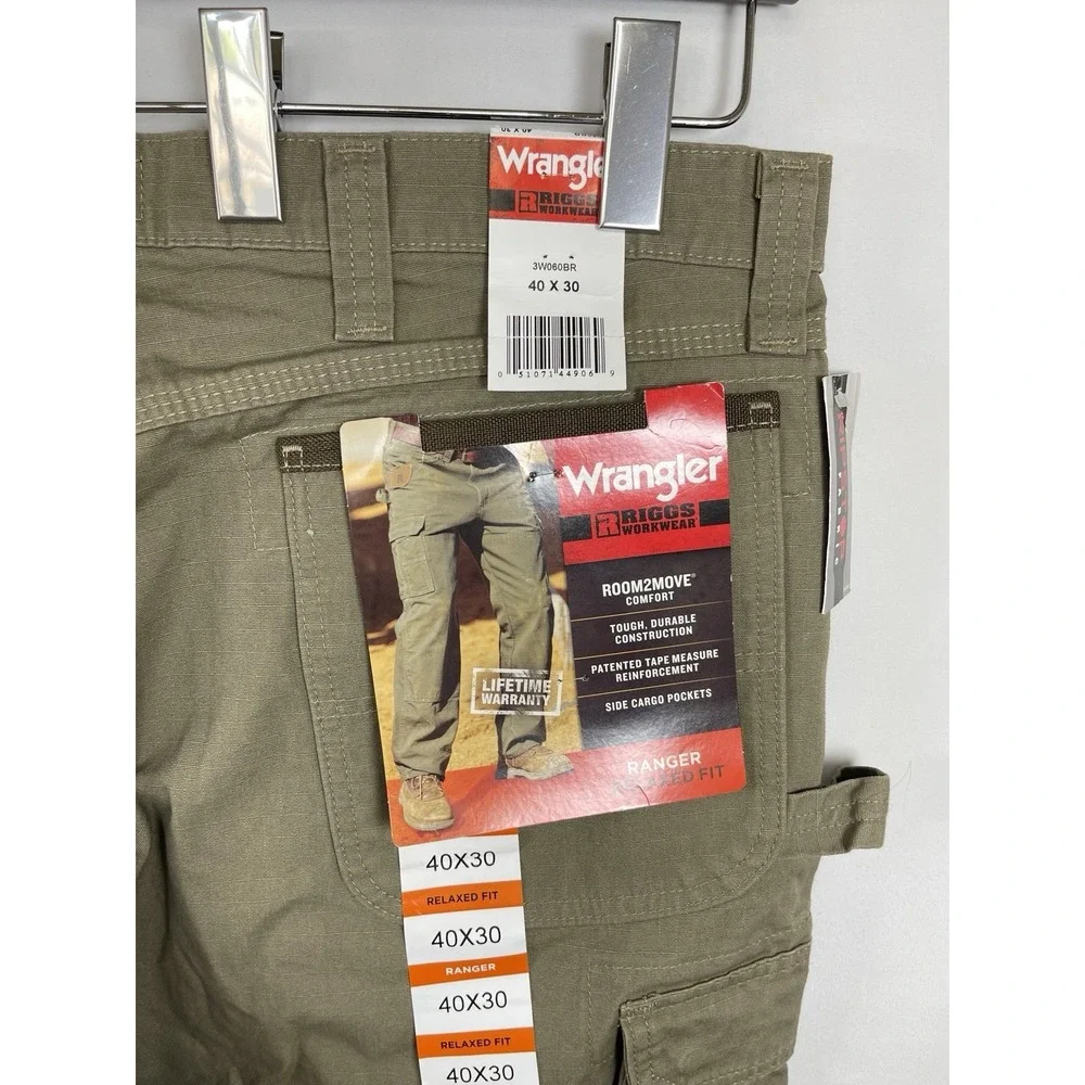 Wrangler Mens Riggs Workwear Ripstop Ranger Cargo‎ Pants Size 40X30 Bark Relaxed